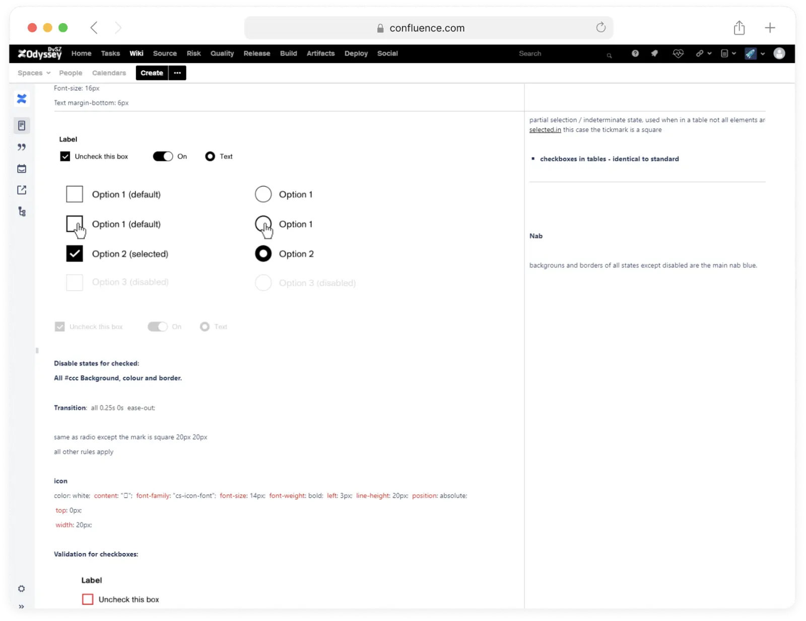 First version of the design system, a table in Confluence