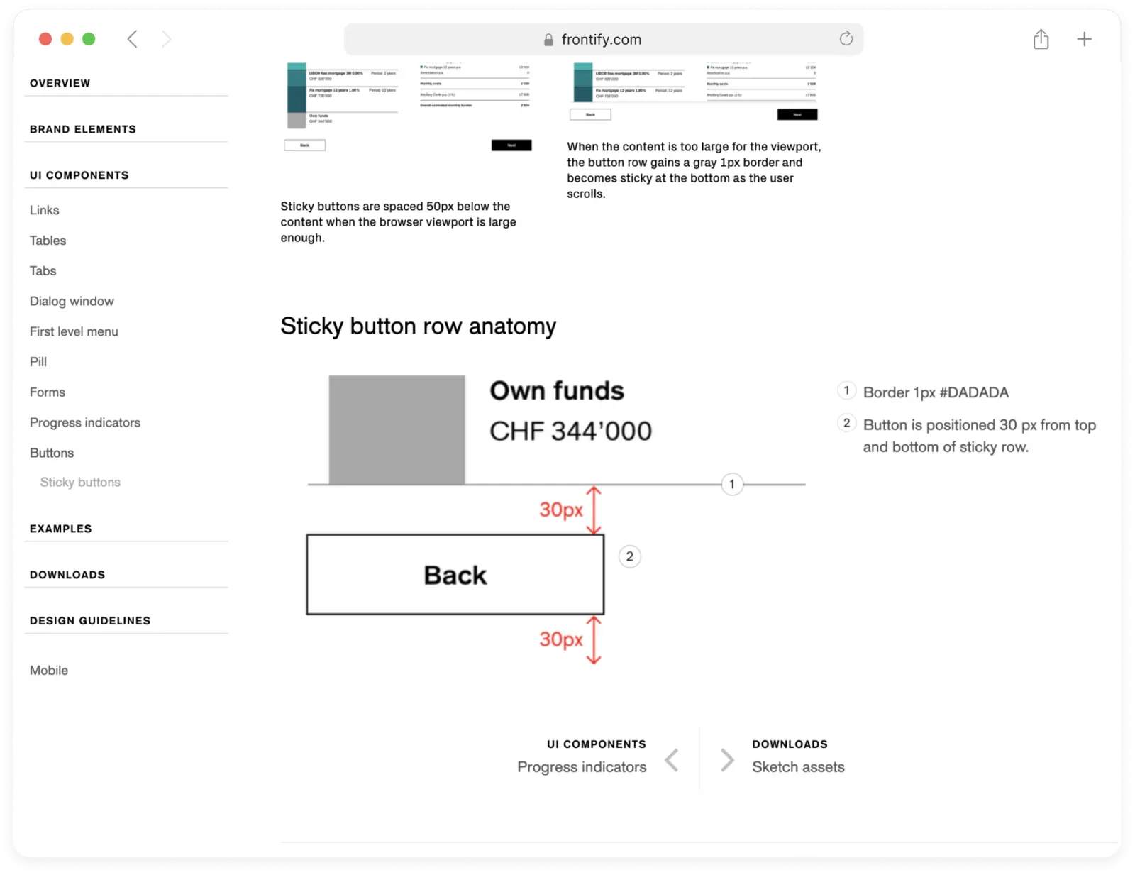 The design system documented in Frontify