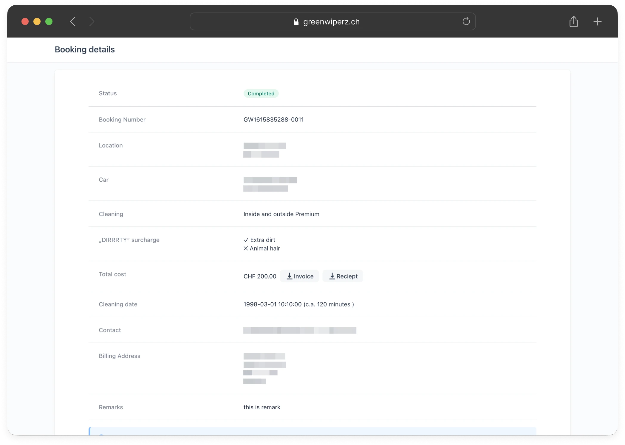 Existing booking details