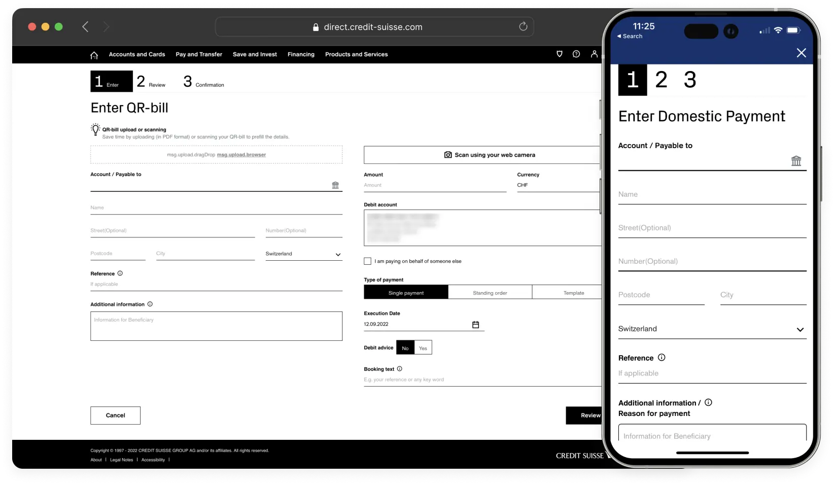 Redesign of the payment entry for private and business clients